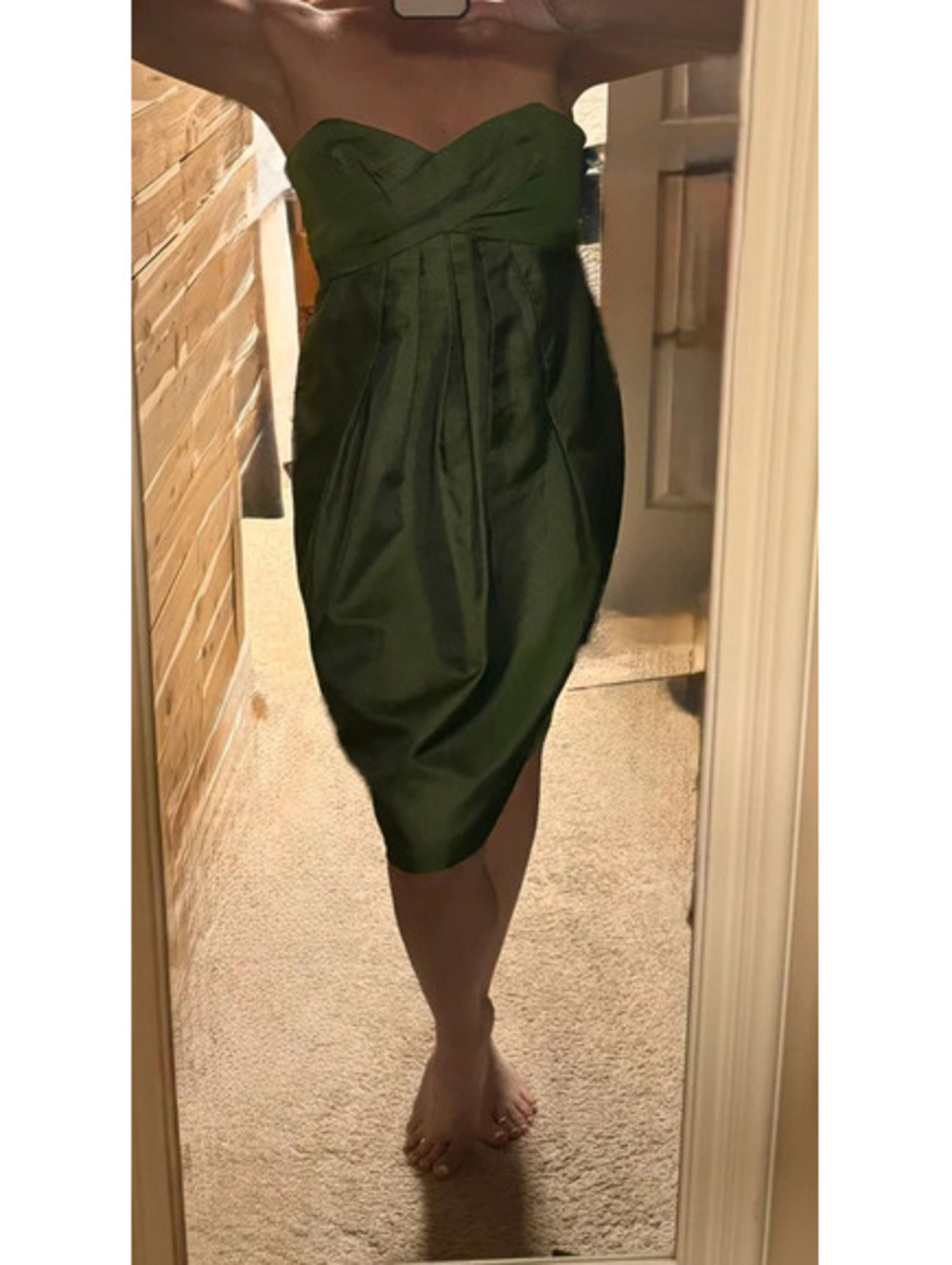 NWT David Meister 100% Silk Jewel tone Green Strapless Sweetheart Cocktail Dress